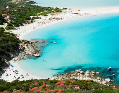 Aerial view of Villasimius and Porto Giunco beach, Sardinia, Italy